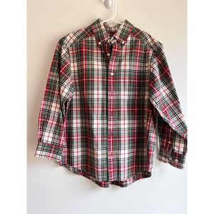 Lands End Flannel Long Sleeve Boys Small Cotton Plaid Red Green‎ Button Down